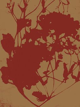 Blumen in Weinrot auf Gold von Abstrakte minimalistische Kunst