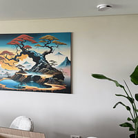 Klantfoto: Japans Landschap, Dali stijl, surrealisme van Betty Maria Digital Art, op canvas