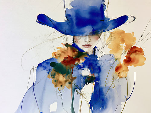 Abstract Cowgirl with Flowers