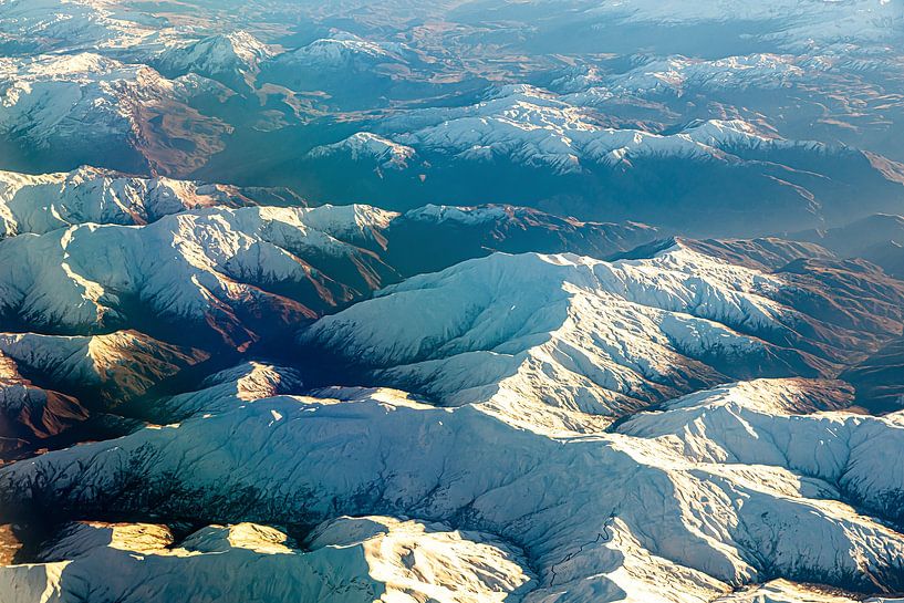 Panorama aerial view Zagros mountains in Iran with white mountains by Dieter Walther