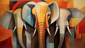 Eléphants abstraits cubisme panorama sur TheXclusive Art