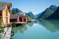 Fjord, montagnes, hangar à bateaux et de réflexion en Norvège par iPics Photography Aperçu