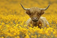 Ein schottischer Highlander begrüßt die Frühlingssonne