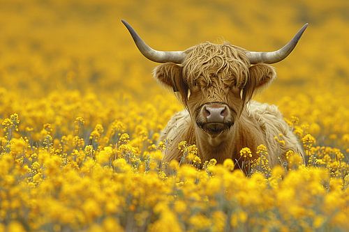 A Scottish Highlander greets the Spring sunshine