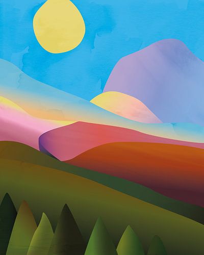 Abstract landschap met dennebomen