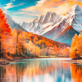 Landscape painting with lake by Mustafa Kurnaz