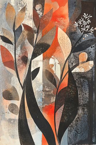 Abstracte bladeren in warme tinten