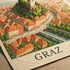 Graz Clock Tower Schlossberg 3D Map - Styria Capital Wall Art sur Travel Shop