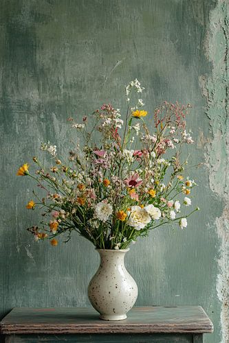 Antieke vaas met wilde bloemen