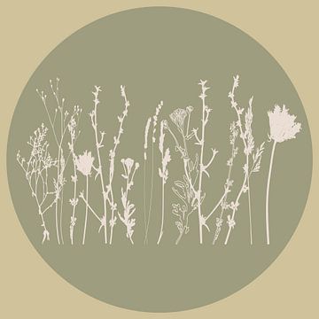 Skandinavische Wiese Minimalistische Wildblumen in Salbei Grün Nr. 3 von Dina Dankers