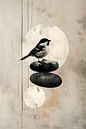 On top of the stone - Japandi bird with sun by Marianne Ottemann - OTTI thumbnail