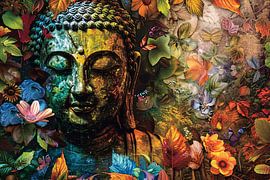 Boeddha omringd door herfstbladeren van Art & Soul Creations