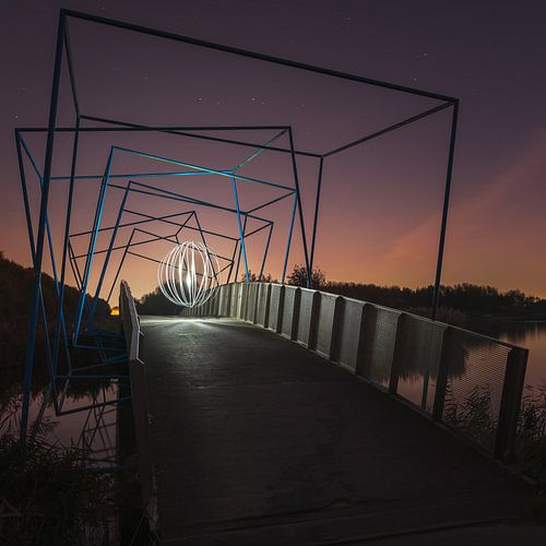 Light painting op de Balijbrug in het balijbos van Zoetermeer