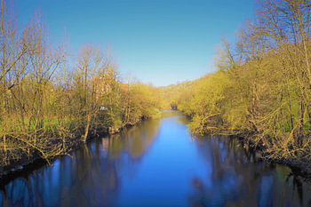 Fluss im April am frühen Morgen