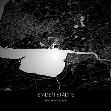 Schwarz-weiße Karte von Emden Städte, Niedersachsen, Deutschland. von Rezona