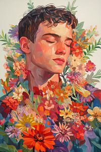 Junger Mann mit Blumen