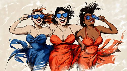 Elegante vrouwen op het zomerstrand