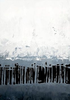 Peinture abstraite en blanc, gris, noir et bleu