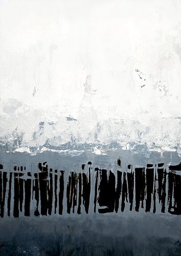 Abstract Painting in White, Grey, Black and Blue
