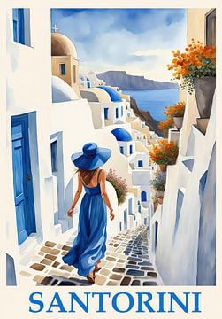 Travel Poster Santorin, Grèce sur Peter Balan