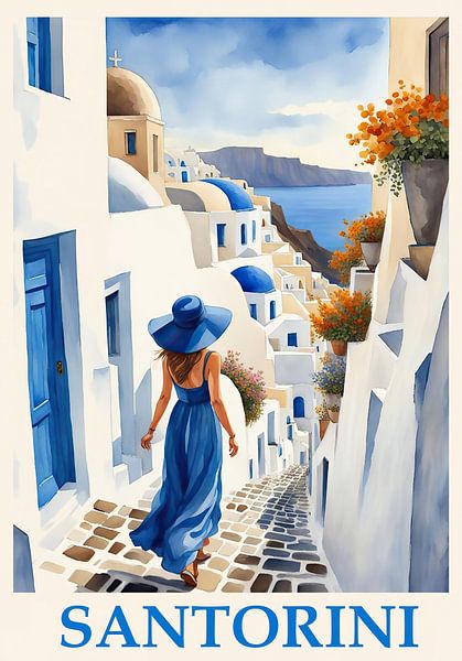 Travel Poster Santorini, Greece by Peter Balan