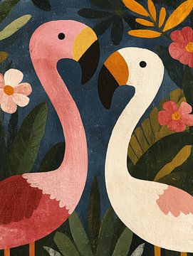 Tropische vogels, illustratie in warme kleuren van Studio Allee