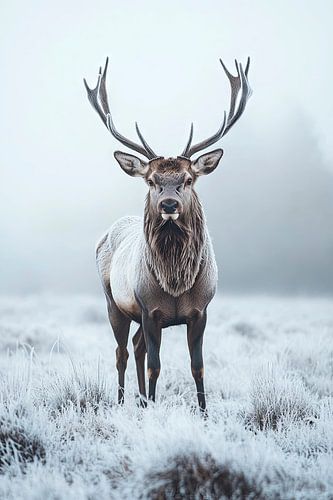 Hirsch im winterlichen Nebel