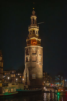 The Montelbaan Tower at Night in Amsterdam