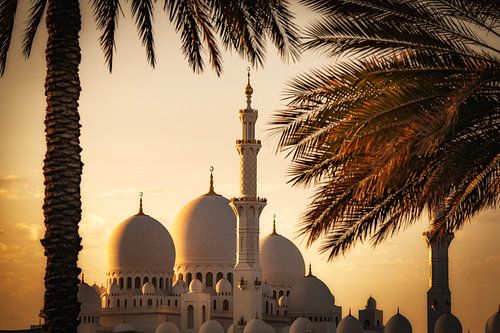 Zonsondergang bij Sheikh Zayed Moskee Abu Dhabi