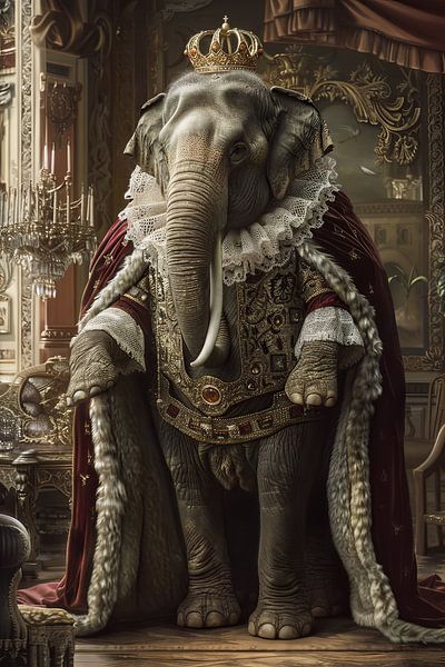 Eléphant royal - portrait animalier baroque avec couronne par Poster Art Shop