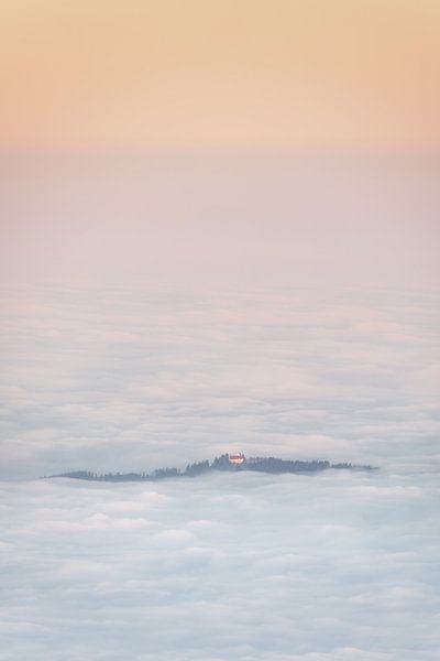 Church of St. George near Bernbeuren in Bavaria above the clouds at sunrise. Taken from the Ammergau by Daniel Pahmeier