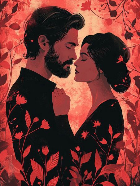 Zärtlicher Moment zwischen Blumen Liebe zwischen 2 Menschen von Eva Lee