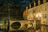 Night photo of Terborgh Castle with bridge in South Limburg