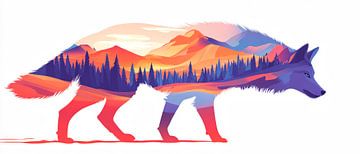 Wolf en landschap van Poster Art Shop