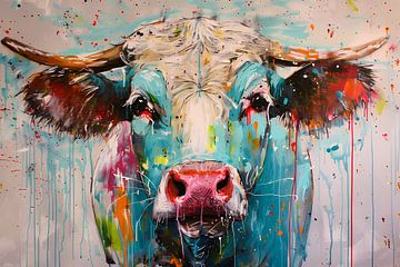 Abstracte kleurrijke koe schilderij op canvas van De Muurdecoratie
