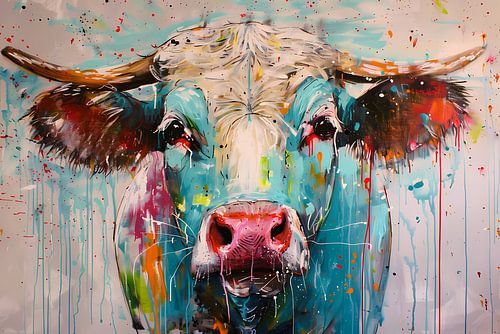 Abstracte kleurrijke koe schilderij op canvas