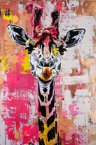 Kleurrijke giraffe met graffiti accenten