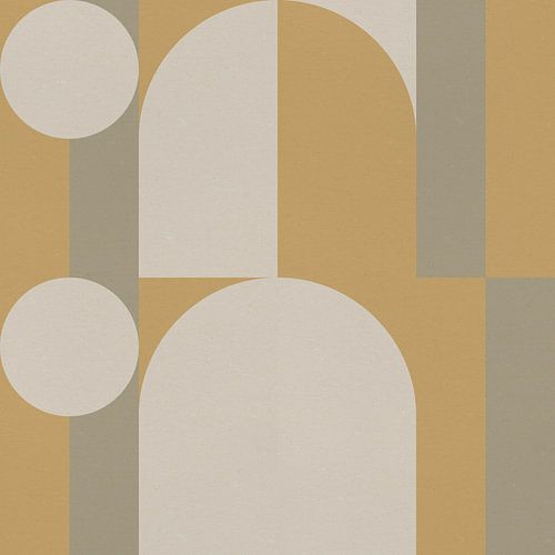Geometrische kunst in retrostijl. Cirkels en strepen in olijfgroen en geel nr. 3
