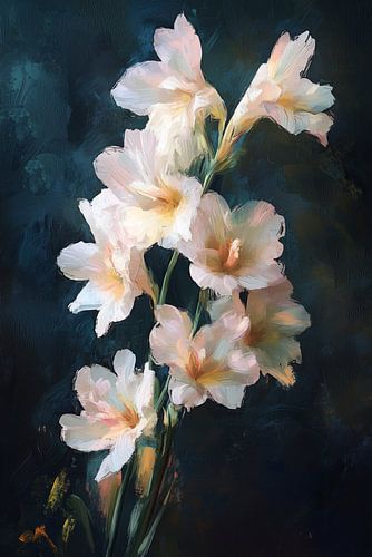 Magical White Flowers in oil painting style