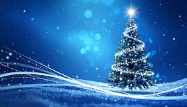 Kerstboom tegen een blauwe achtergrond