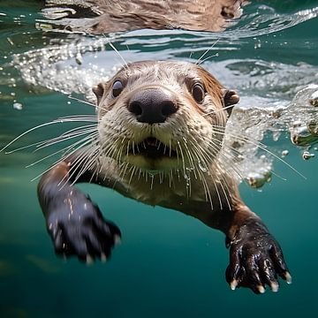 Bathing otter by Heike Hultsch