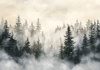 Aquarell Pinien Wald