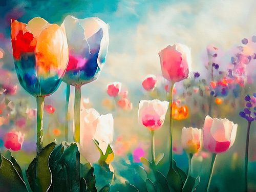 LENTE: Tulpen in dromerig voorjaarslicht in zachte aquarel-look