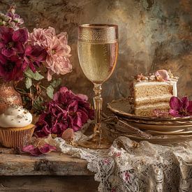 Nature morte festive - Fleurs et gâteaux Peinture élégante sur Joriali photographie et peintures