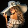 femme avec un grand chapeau d'été blanc sur Digital Art Nederland