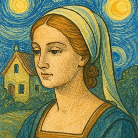 Lady portrait from medieval and starry night by Mido