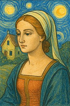 Lady portrait from medieval and starry night