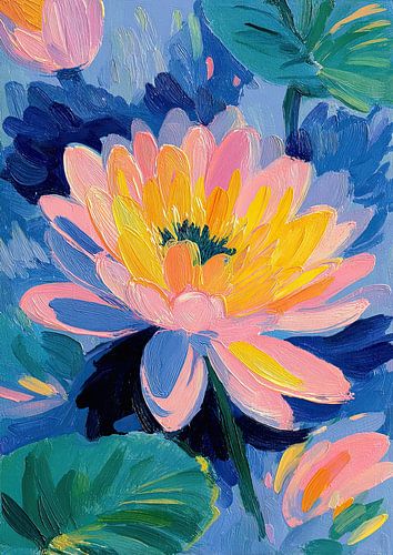 Expressionistische bloesem in roze en geel