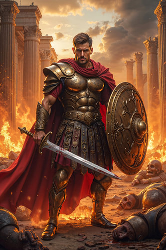Dark Fantasy Gothic Wall Art: KARVORAX – The Roman Soldier after a Battle in the Ruins