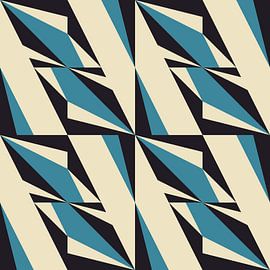 Retro-Geometrie mit Dreiecken im Bauhaus-Stil in blau, schwarz, weiß von Dina Dankers